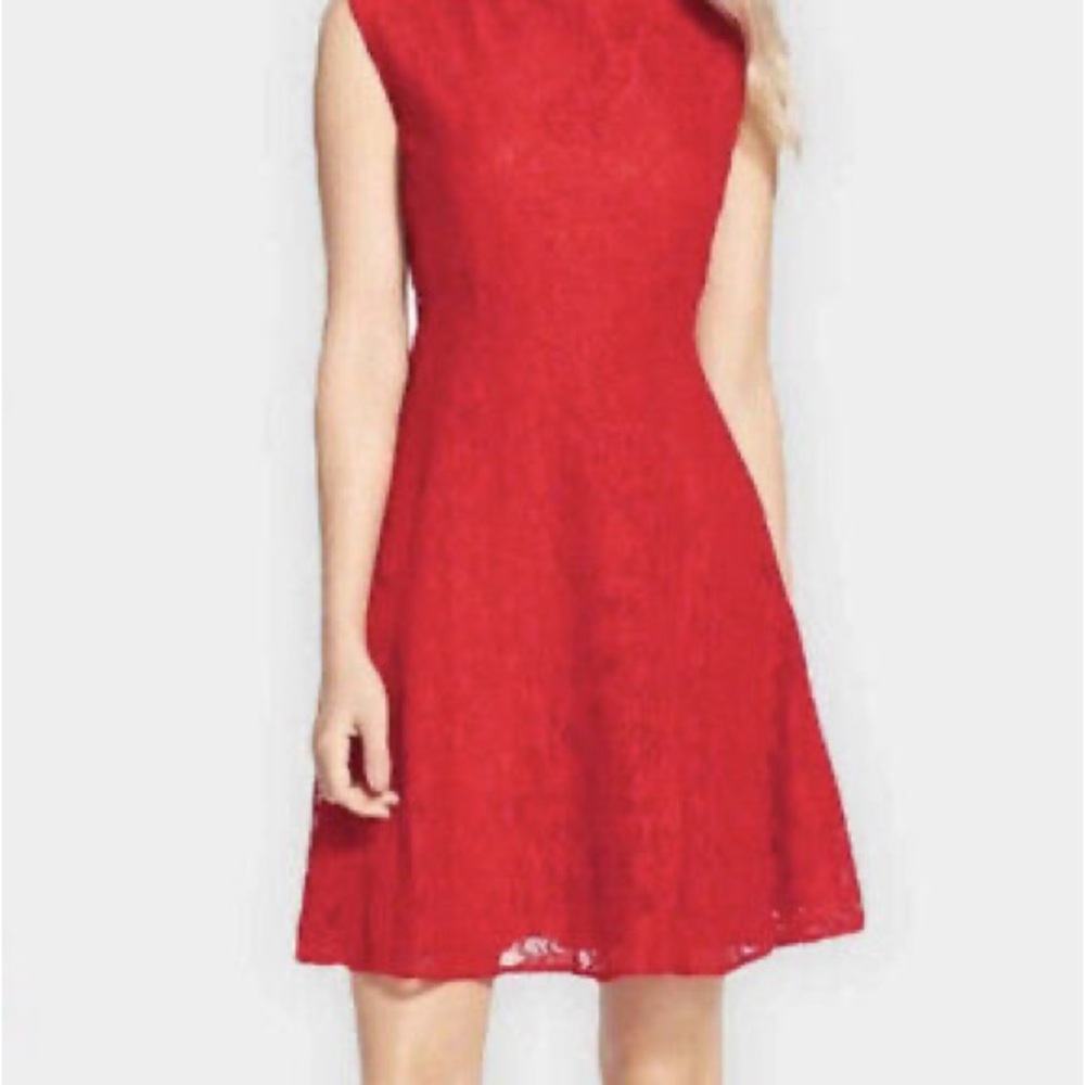 French Connection Red Lace Fit & Flare Cocktail Dress